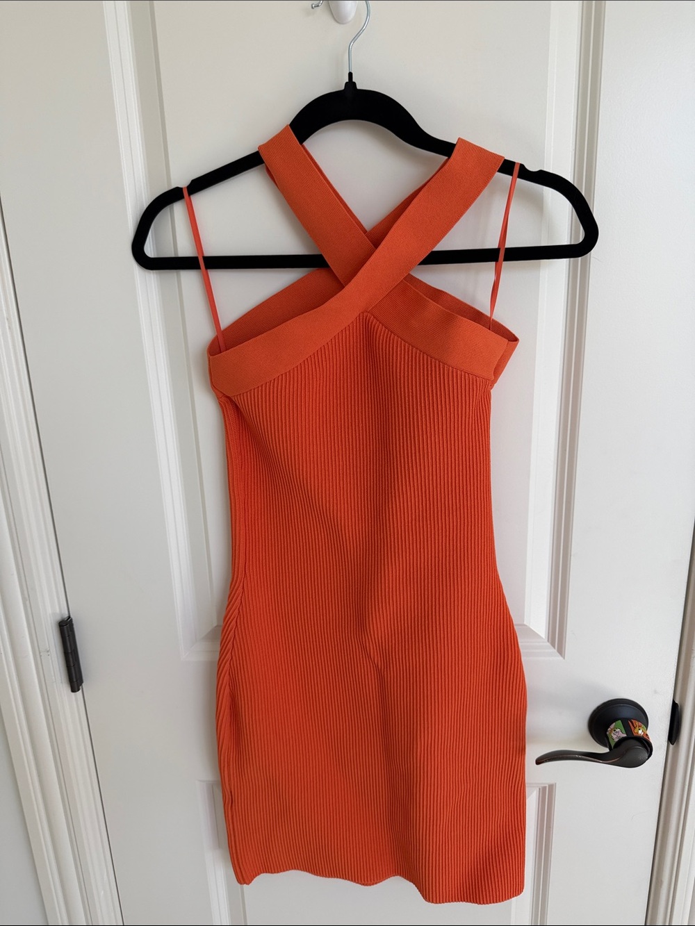 Aritzia Vibrant Orange Cross-Over Ribbed Mini Dress by Babaton